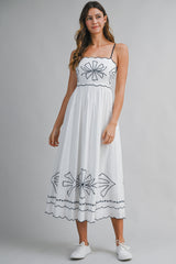 KHLOE CONTRAST EMBROIDERED MIDI DRESS