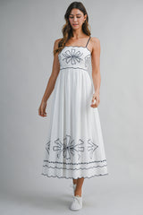 KHLOE CONTRAST EMBROIDERED MIDI DRESS