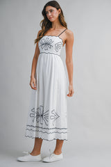 KHLOE CONTRAST EMBROIDERED MIDI DRESS