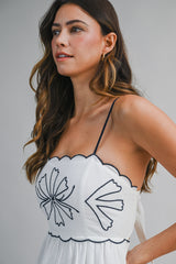 KHLOE CONTRAST EMBROIDERED MIDI DRESS