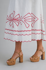 KHLOE CONTRAST EMBROIDERED MIDI DRESS