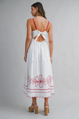 KHLOE CONTRAST EMBROIDERED MIDI DRESS