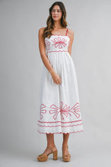 KHLOE CONTRAST EMBROIDERED MIDI DRESS
