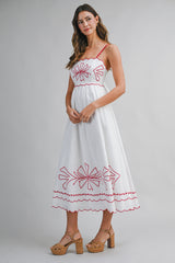 KHLOE CONTRAST EMBROIDERED MIDI DRESS