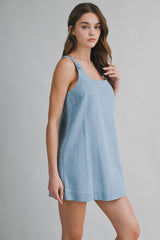 FLORALIE BUTTON SHOULDER STRAP MINI DRESS