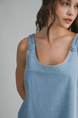 FLORALIE BUTTON SHOULDER STRAP MINI DRESS