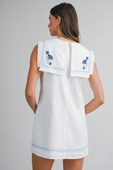 KARA LINEN EMBROIDERED FRONT FLAP MIDI DRESS