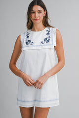KARA LINEN EMBROIDERED FRONT FLAP MIDI DRESS