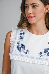 KARA LINEN EMBROIDERED FRONT FLAP MIDI DRESS