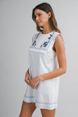 KARA LINEN EMBROIDERED FRONT FLAP MIDI DRESS