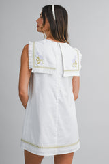 KARA LINEN EMBROIDERED FRONT FLAP MIDI DRESS