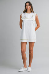 KARA LINEN EMBROIDERED FRONT FLAP MIDI DRESS