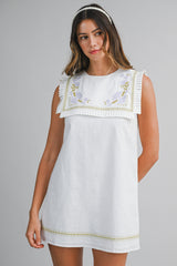 KARA LINEN EMBROIDERED FRONT FLAP MIDI DRESS