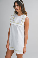 KARA LINEN EMBROIDERED FRONT FLAP MIDI DRESS