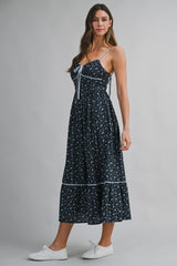 MIA FLORAL PRINTED GINGHAM CONTRAST MIDI DRESS