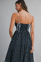 MIA FLORAL PRINTED GINGHAM CONTRAST MIDI DRESS