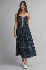 MIA FLORAL PRINTED GINGHAM CONTRAST MIDI DRESS