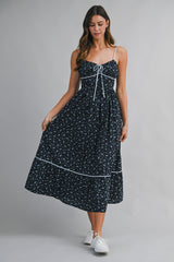 MIA FLORAL PRINTED GINGHAM CONTRAST MIDI DRESS