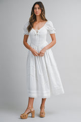 VIVENDEL  SMOCKED BODICE MIDI DRESS
