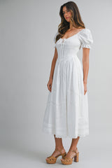 VIVENDEL  SMOCKED BODICE MIDI DRESS