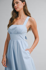 CLAIRISSA LINEN BORDER EYELET MIDI DRESS