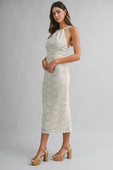 DAISY CROCHET OPEN BACK TIE MIDI DRESS