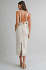DAISY CROCHET OPEN BACK TIE MIDI DRESS