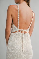 DAISY CROCHET OPEN BACK TIE MIDI DRESS