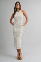 DAISY CROCHET OPEN BACK TIE MIDI DRESS