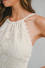 DAISY CROCHET OPEN BACK TIE MIDI DRESS
