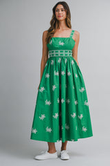 ALEXIS EMBROIDERED STRAP SHOULDER MIDI DRESS