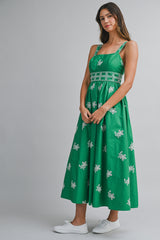 ALEXIS EMBROIDERED STRAP SHOULDER MIDI DRESS