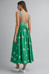 ALEXIS EMBROIDERED STRAP SHOULDER MIDI DRESS