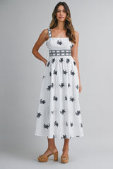 ALEXIS EMBROIDERED STRAP SHOULDER MIDI DRESS