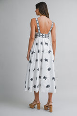 ALEXIS EMBROIDERED STRAP SHOULDER MIDI DRESS