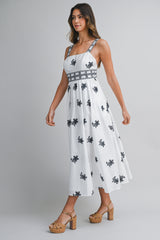 ALEXIS EMBROIDERED STRAP SHOULDER MIDI DRESS