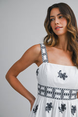 ALEXIS EMBROIDERED STRAP SHOULDER MIDI DRESS
