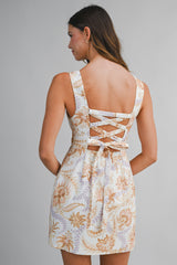 NYRA LINEN PRINTED BACK BOW MINI DRESS