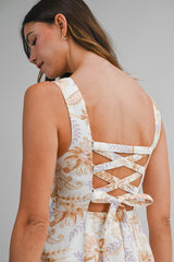 NYRA LINEN PRINTED BACK BOW MINI DRESS