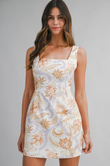 NYRA LINEN PRINTED BACK BOW MINI DRESS