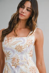 NYRA LINEN PRINTED BACK BOW MINI DRESS