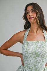 FELINE STRIPE EMBROIDERED MINI DRESS
