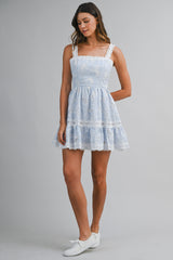 LALORA STRIPED CUT OUT EMBROIDERED MINI DRESS