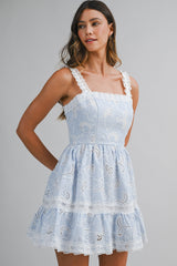 LALORA STRIPED CUT OUT EMBROIDERED MINI DRESS