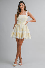 LALORA STRIPED CUT OUT EMBROIDERED MINI DRESS