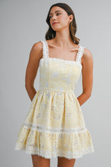LALORA STRIPED CUT OUT EMBROIDERED MINI DRESS