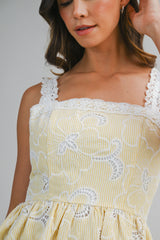 LALORA STRIPED CUT OUT EMBROIDERED MINI DRESS
