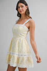 LALORA STRIPED CUT OUT EMBROIDERED MINI DRESS