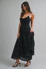 MERRICK RUFFLE DETAIL FIT AND FLARE MIDI DRESS