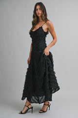 MERRICK RUFFLE DETAIL FIT AND FLARE MIDI DRESS